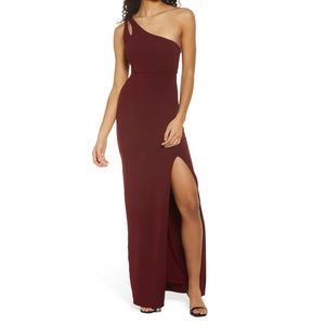 # Lulus Burgundy Simply Beautiful One Shoulder Column Gown
New With Tag- Reemoly